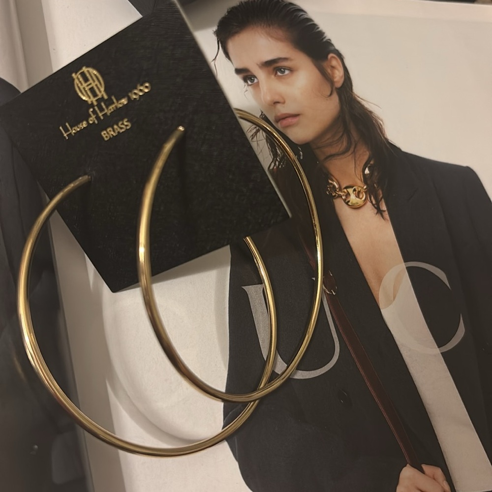 House of Harlow 1960 Brass Hoop Earrings - Picture 6 of 6